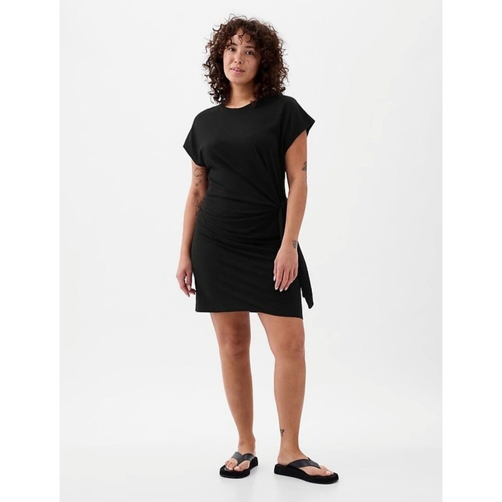 New Gap 100% Cotton Black T-Shirt Tie-Knot Dress Medium NWT Lightweight‎ Travel